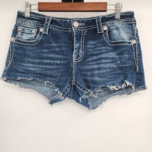 Miss Me Cutoff Shorts Embossed Fleur De Lis Pockets
